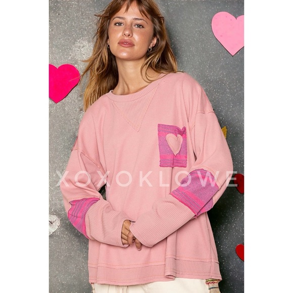 POL Pink Heart Patch Waffle Knit Top Oversized - Picture 8 of 14